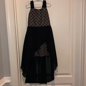 Girls formal high low dress in gold and black
